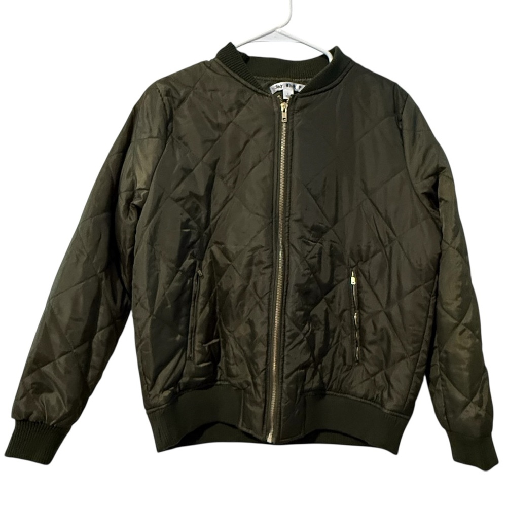 Quilted Bomber Jacket in Olive Green by Say What? Size L